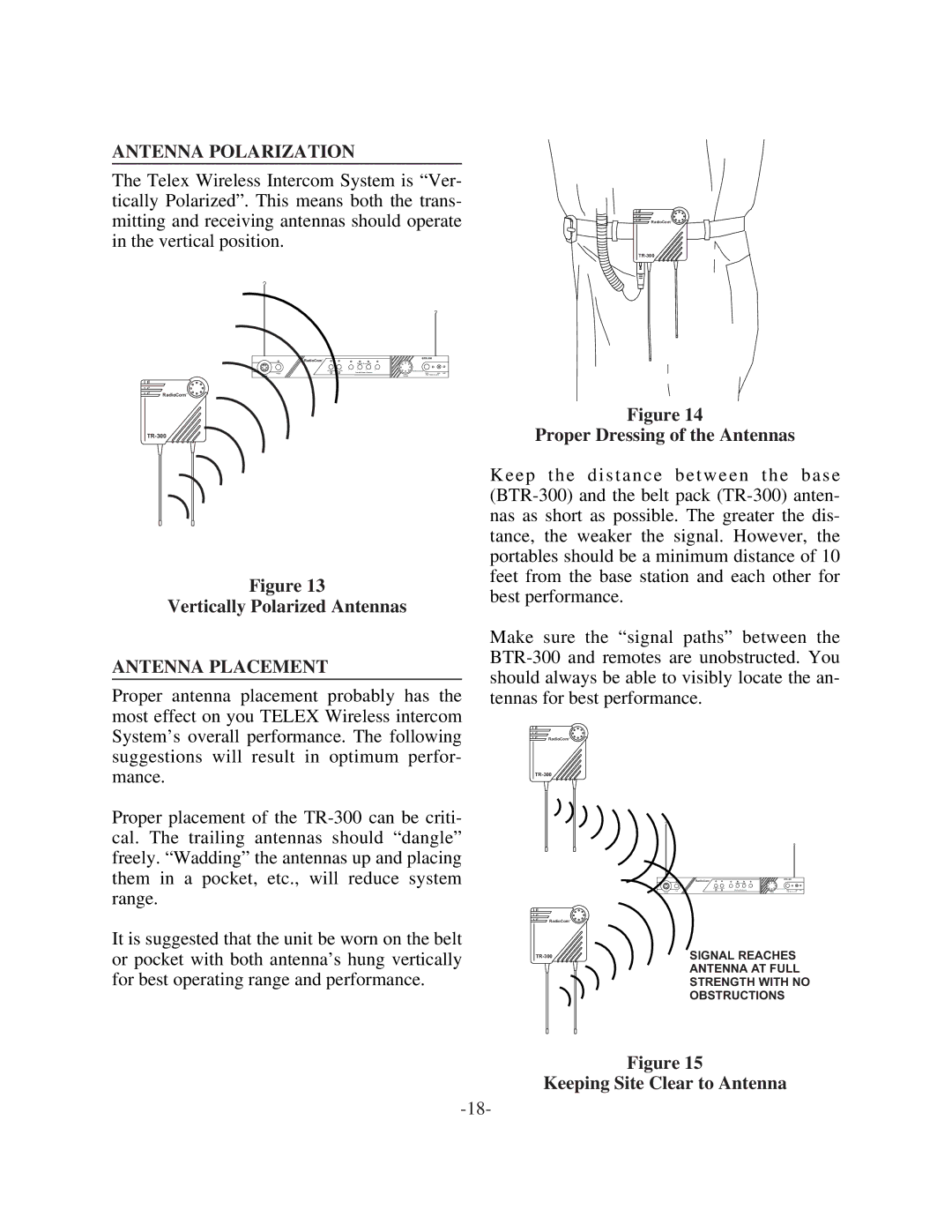 Telex TR-300 Antenna Polarization, Vertically Polarized Antennas, Antenna Placement, Proper Dressing of the Antennas 