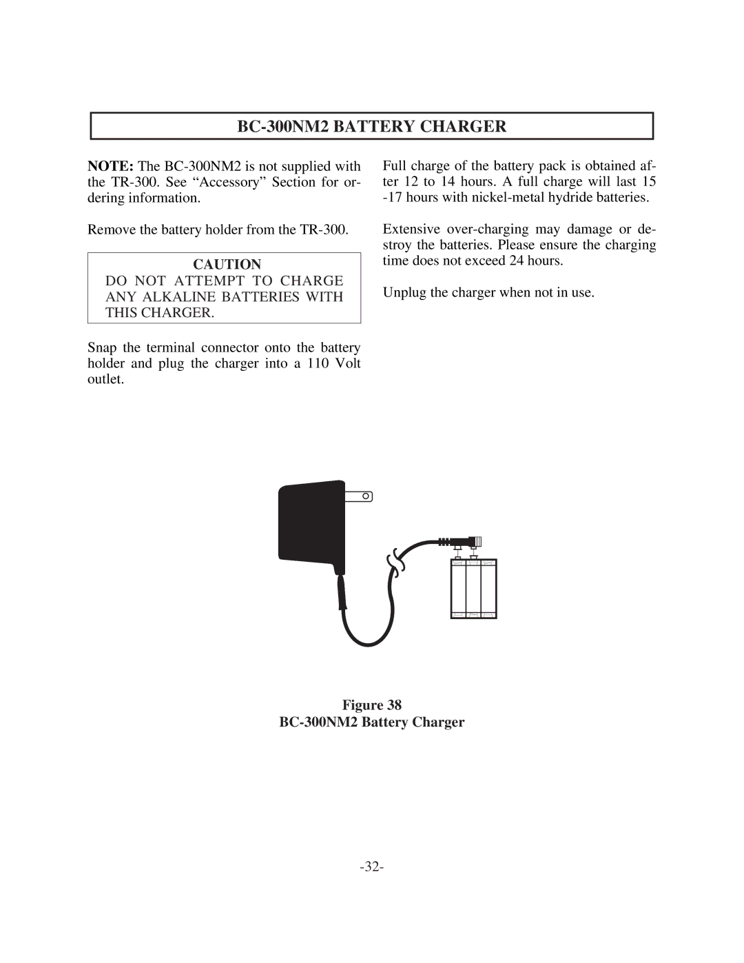 Telex BTR-300 operating instructions BC-300NM2 Battery Charger 