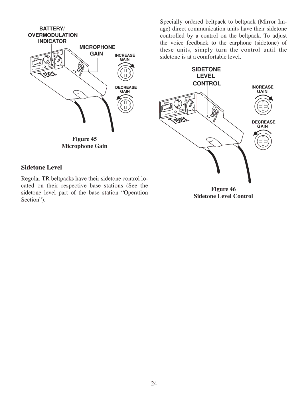 Telex BTR-500/600C operating instructions Microphone Gain, Sidetone Level Control 