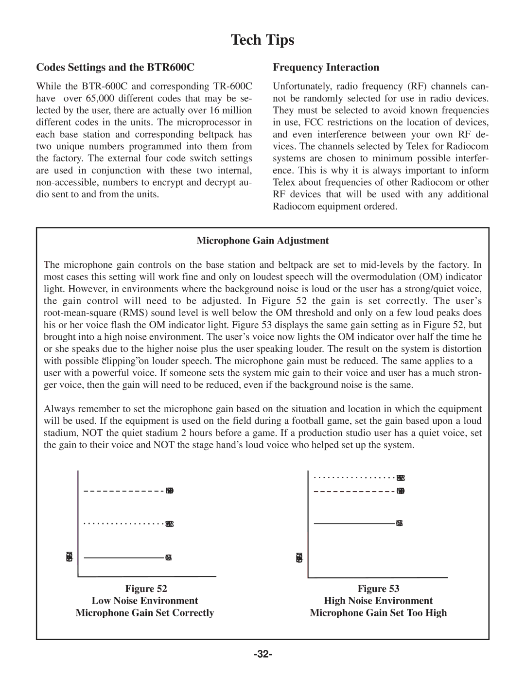 Telex BTR-500/600C operating instructions Tech Tips, Codes Settings and the BTR600C, Frequency Interaction 