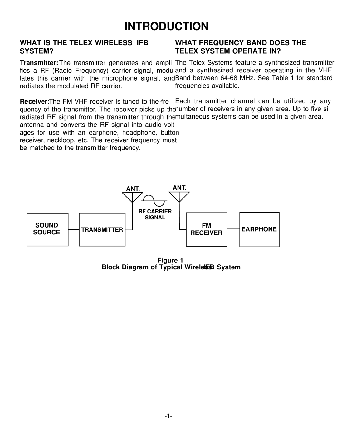 Telex TT-16, TR-16 manual Introduction, Block Diagram of Typical Wireless IFB System 