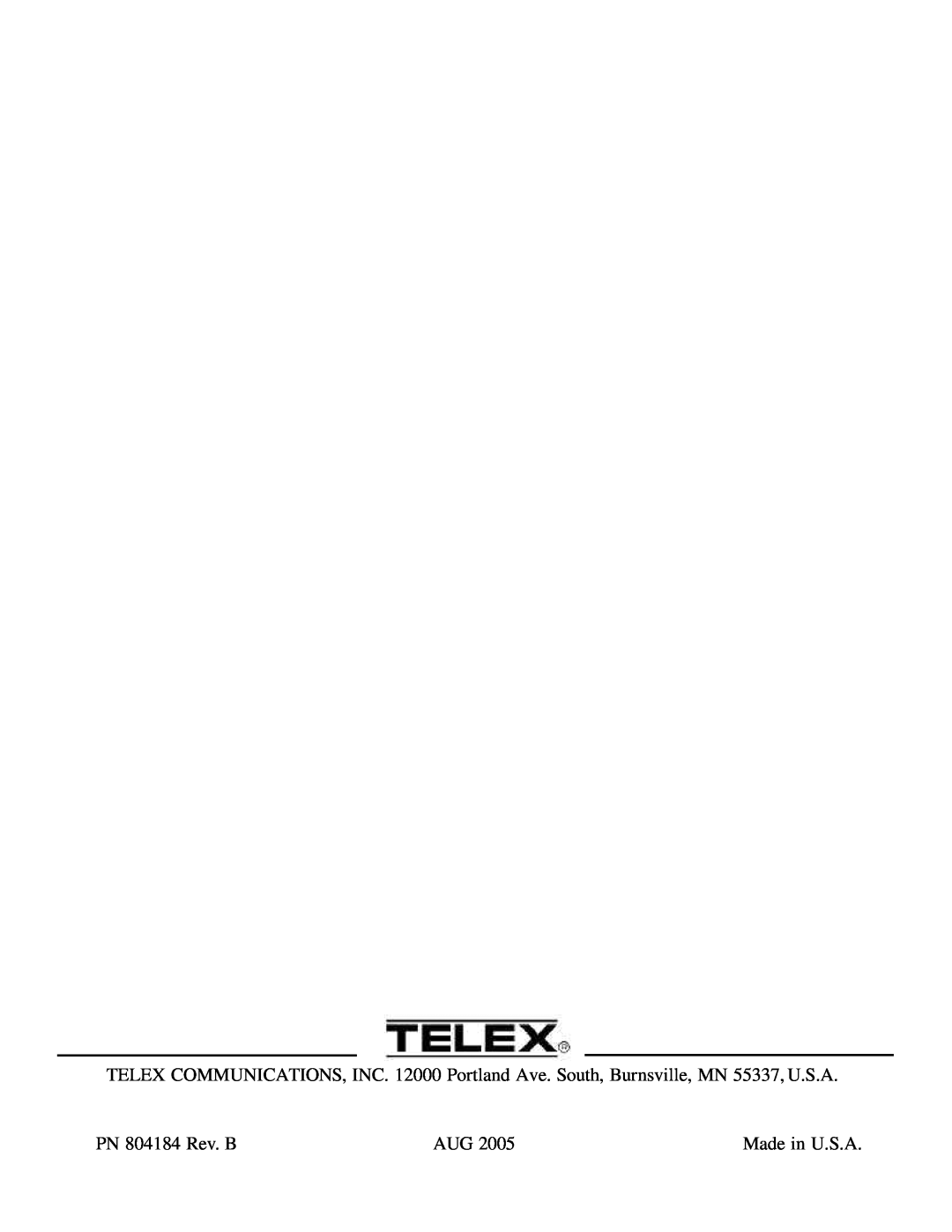 Telex TT-16, TR-16 manual PN 804184 Rev. B, Made in U.S.A 