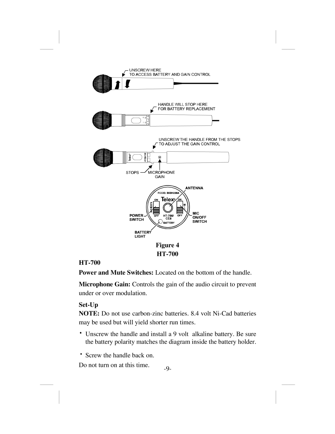 Telex ur-700 operating instructions HT-700, Set-Up 