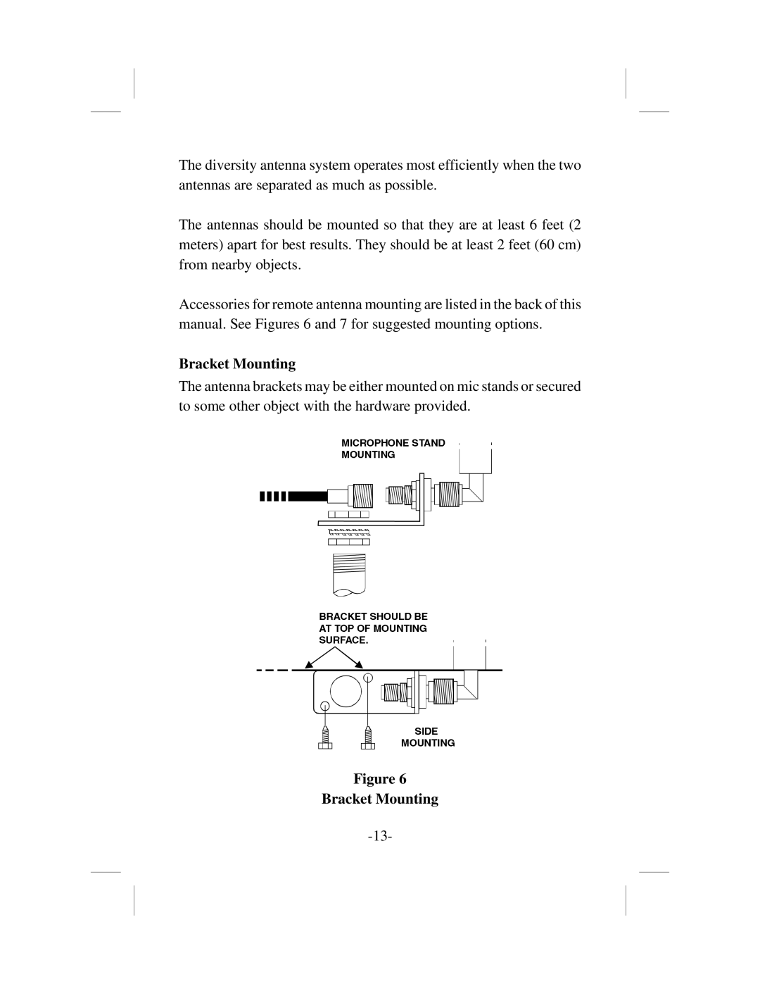 Telex ur-700 operating instructions Bracket Mounting 