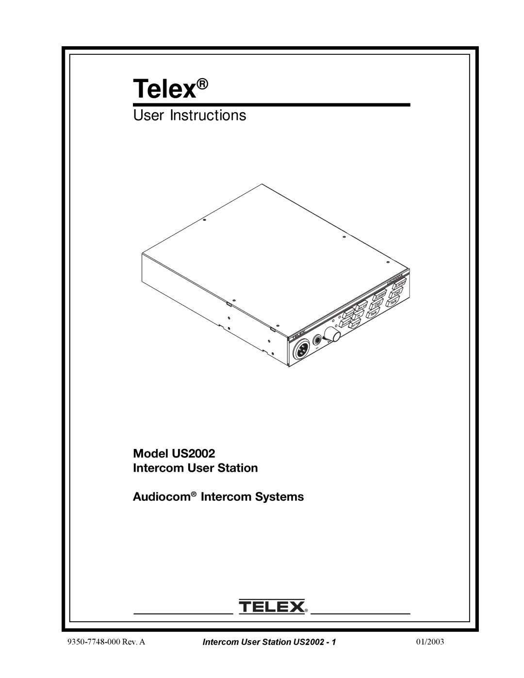 Telex US2002 manual Telex 