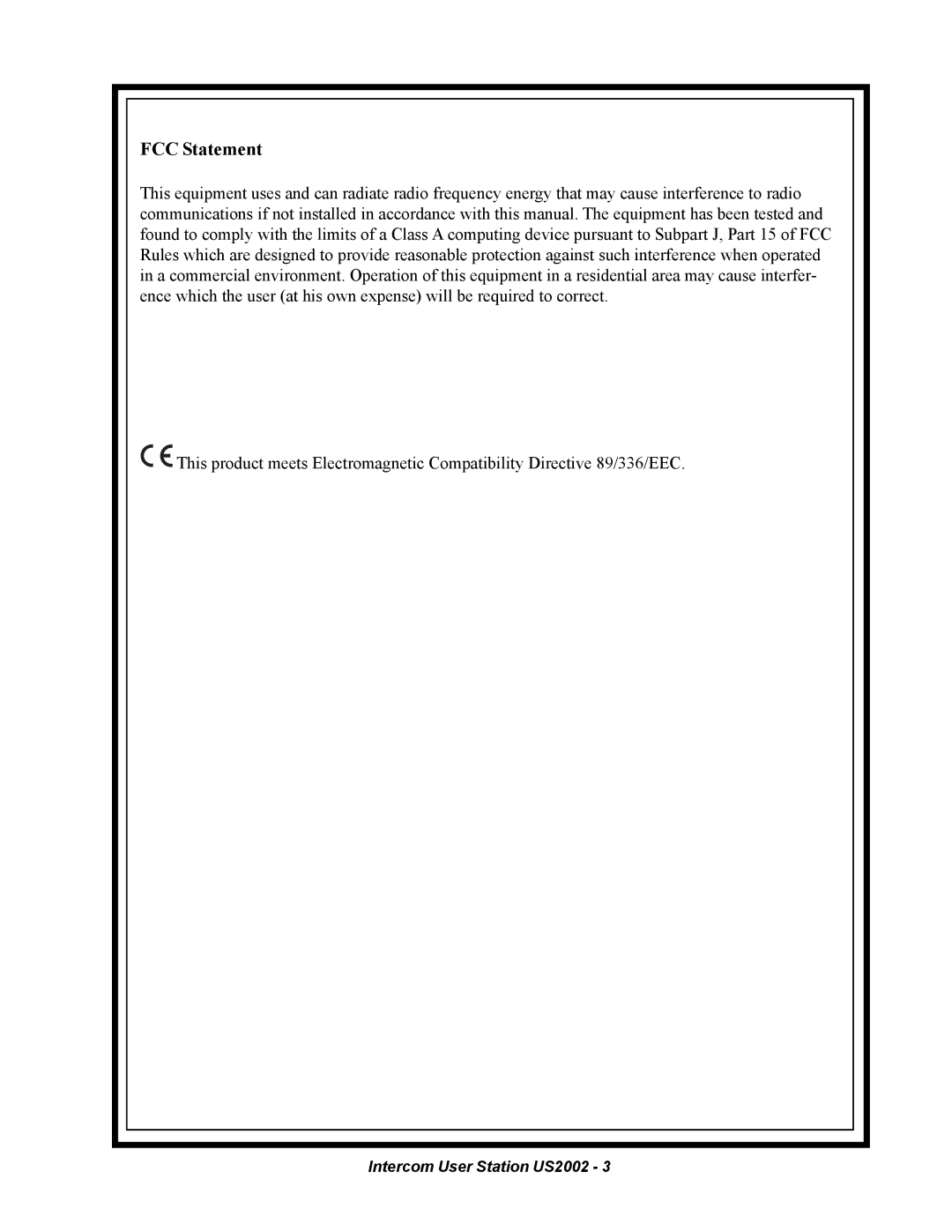 Telex US2002 manual FCC Statement 