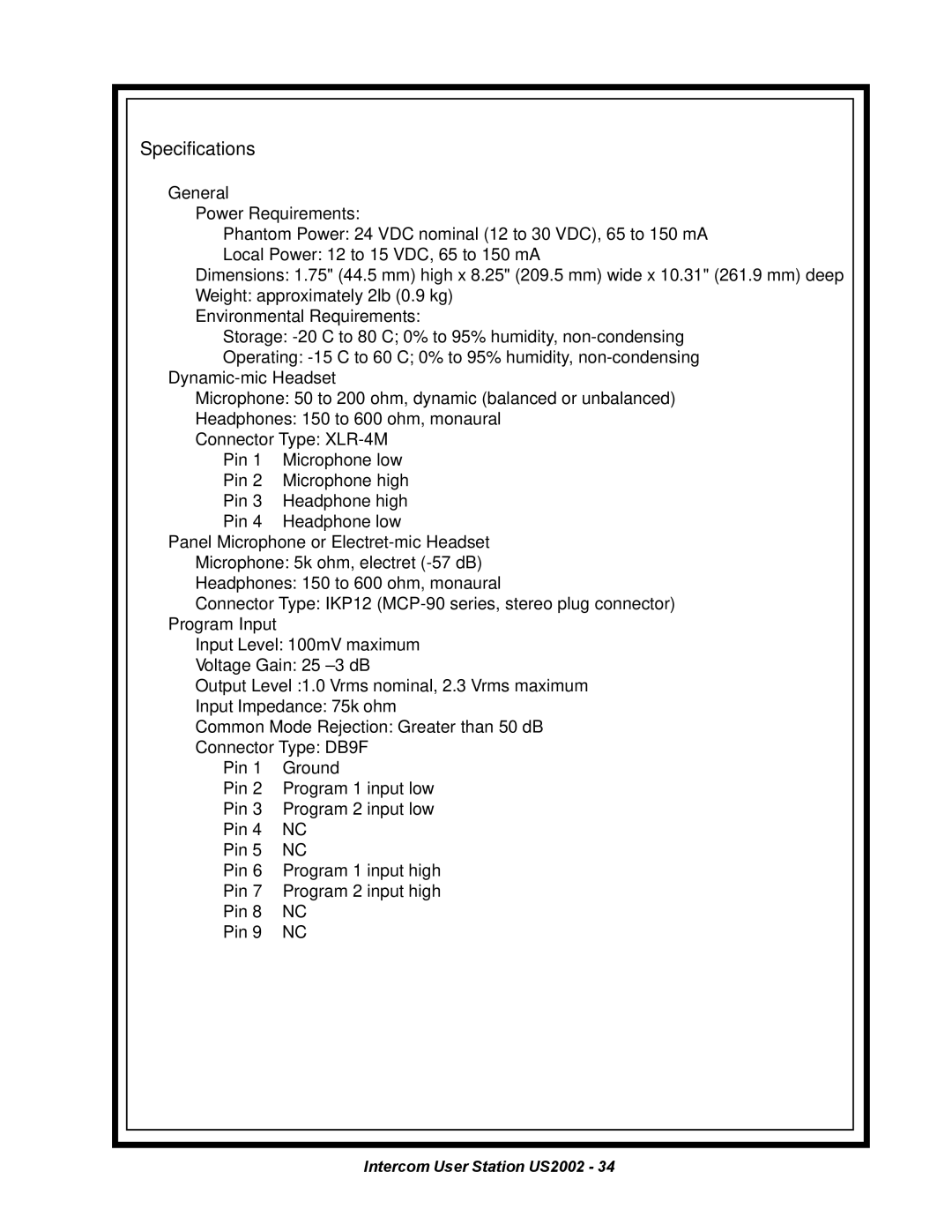 Telex US2002 manual General, Dynamic-mic Headset, Panel Microphone or Electret-mic Headset, Program Input 