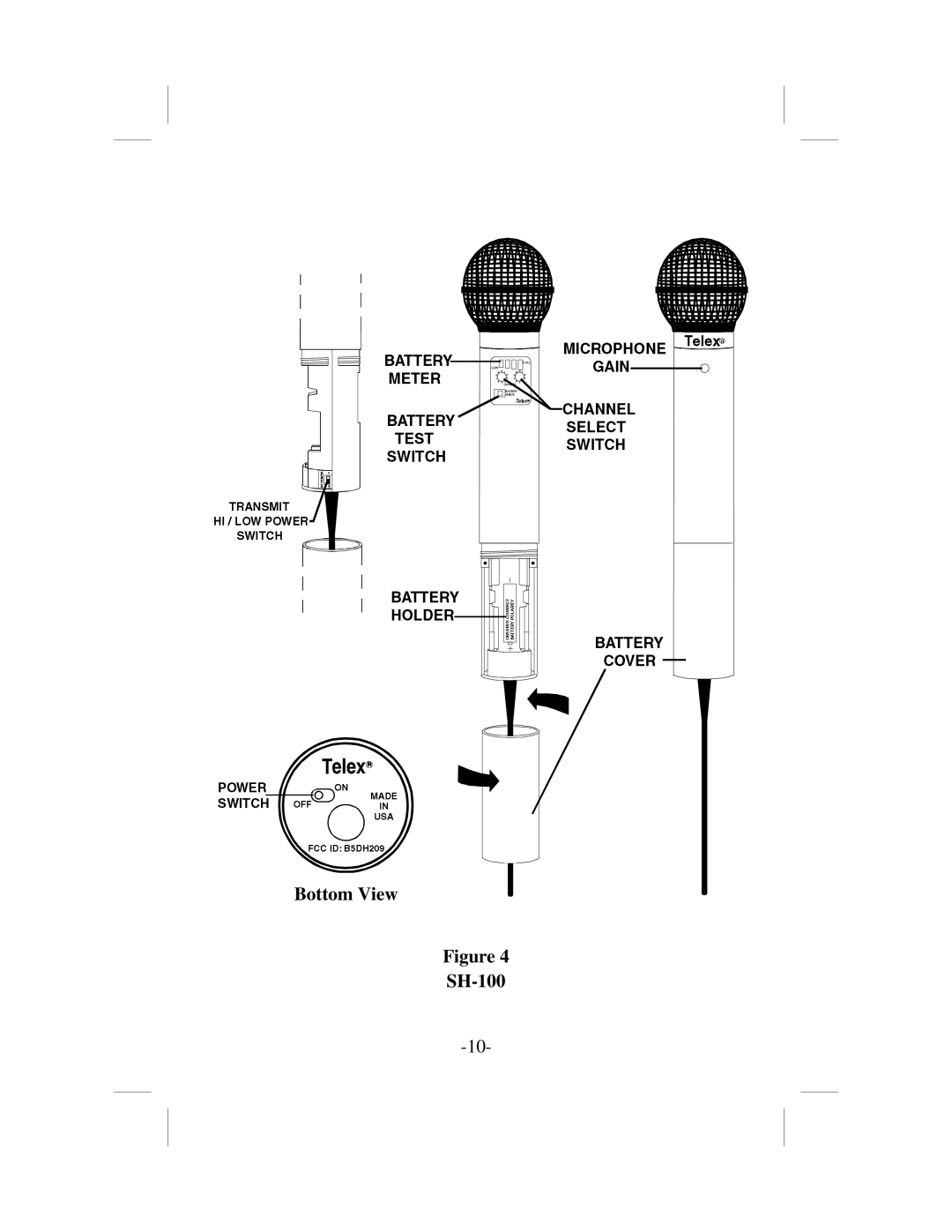 Telex USR-100 operating instructions Bottom View SH-100 