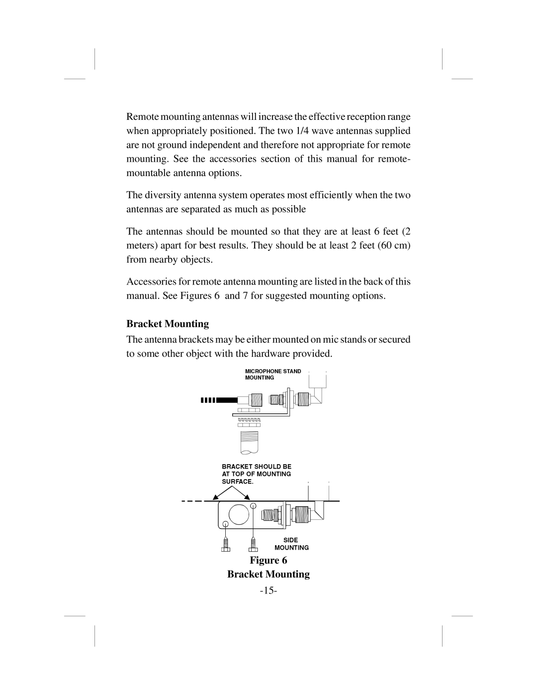 Telex USR-100 operating instructions Bracket Mounting 