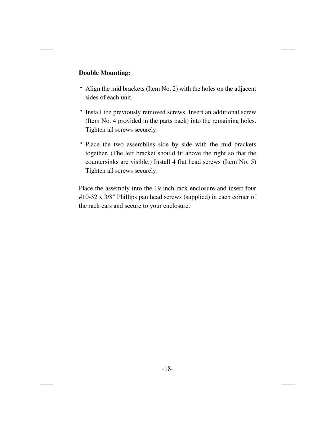 Telex USR-100 operating instructions Double Mounting 