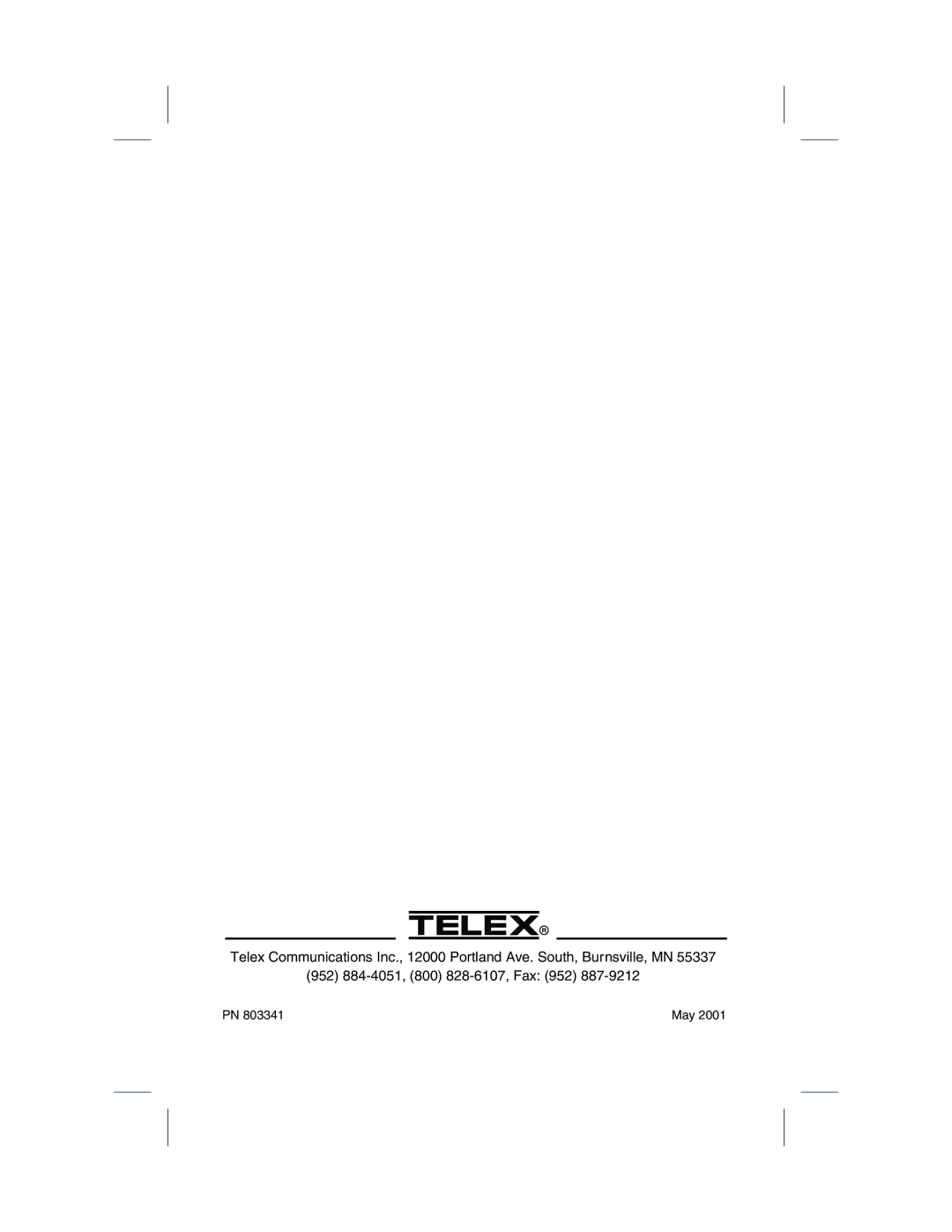 Telex WT-10, FMR-10 operating instructions May 