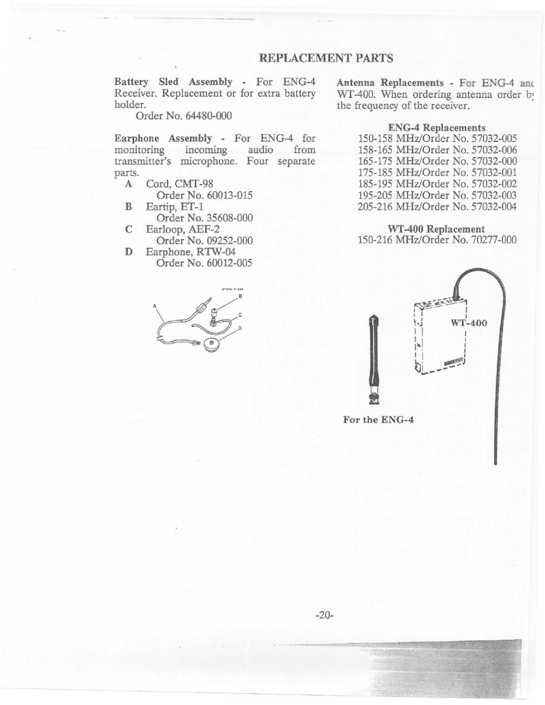 Telex ENG-4, WT-400 manual 