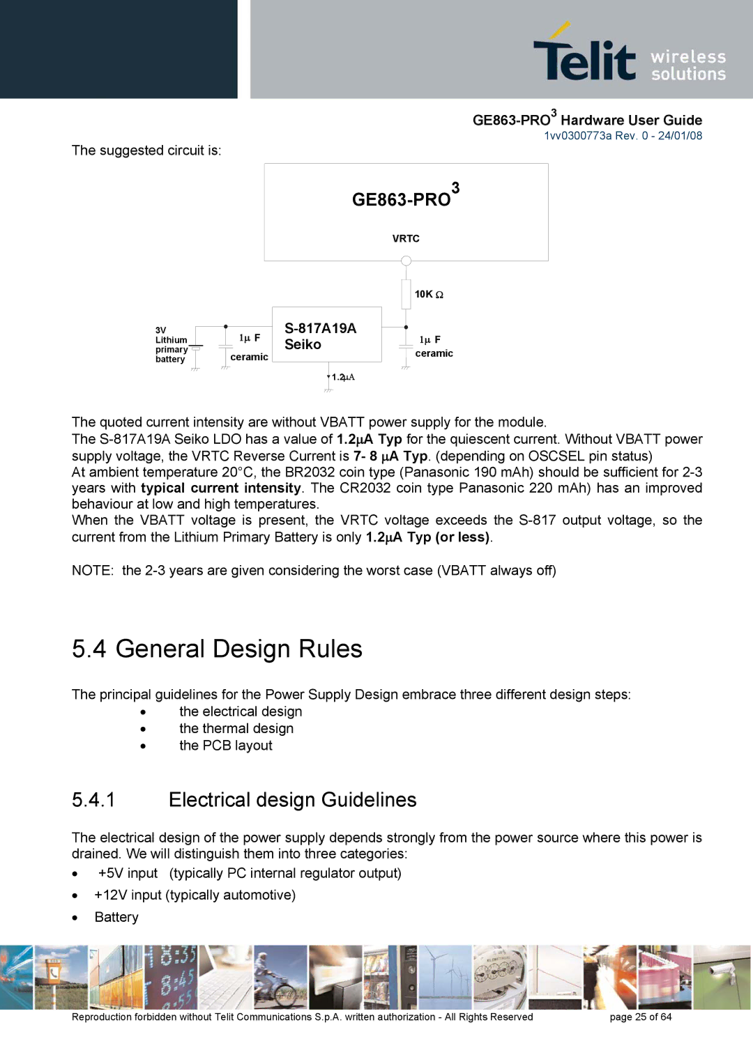 Telit Wireless Solutions 1vv0300773a manual General Design Rules, Electrical design Guidelines, Suggested circuit is 