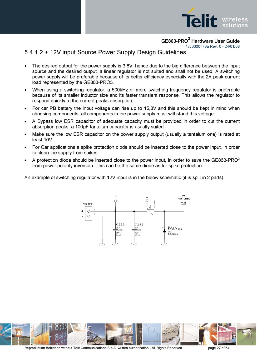 Telit Wireless Solutions 1vv0300773a manual 1.2 + 12V input Source Power Supply Design Guidelines 