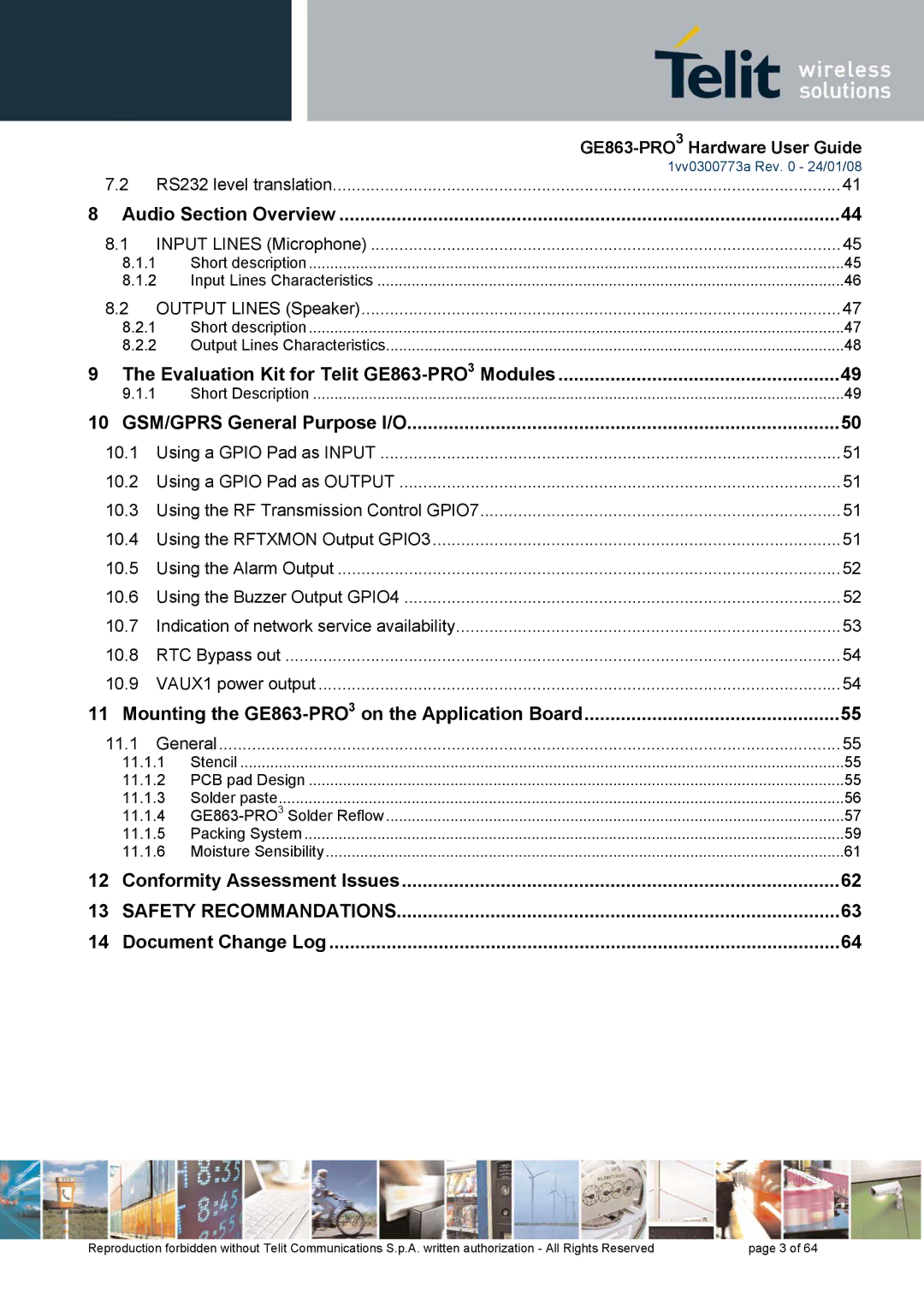 Telit Wireless Solutions 1vv0300773a manual GE863-PRO 3 Hardware User Guide 