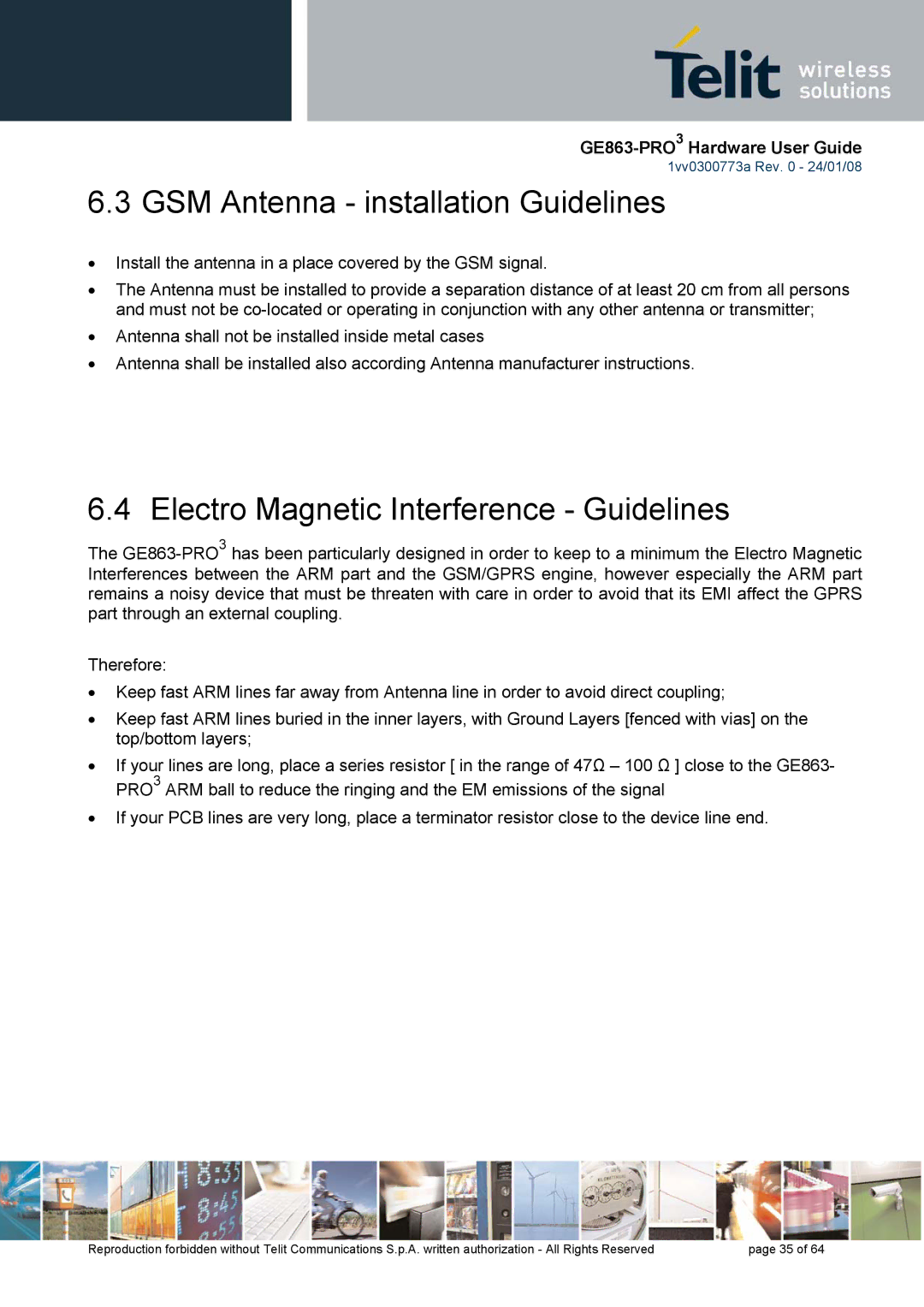 Telit Wireless Solutions 1vv0300773a manual GSM Antenna installation Guidelines, Electro Magnetic Interference Guidelines 