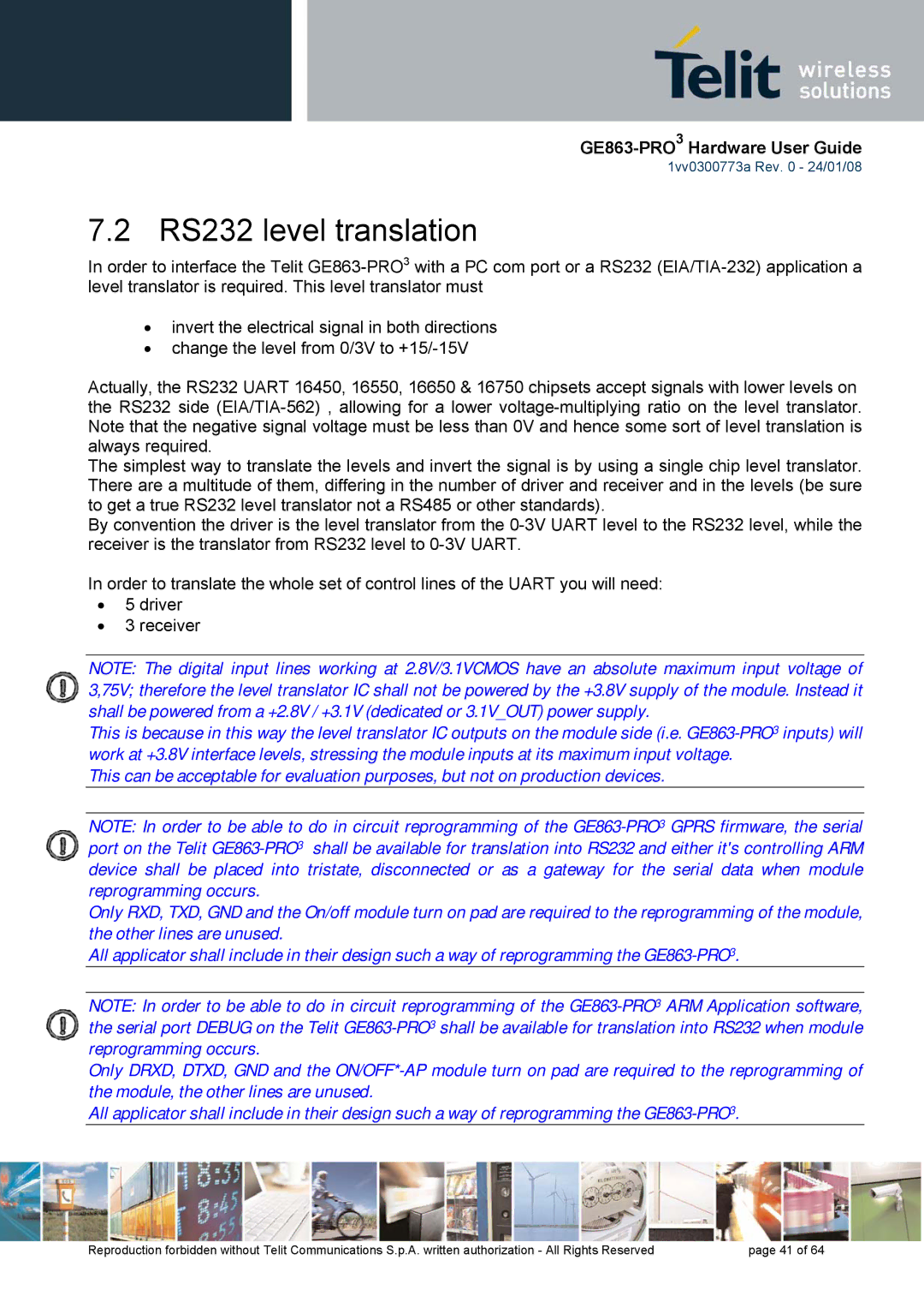 Telit Wireless Solutions 1vv0300773a manual RS232 level translation 