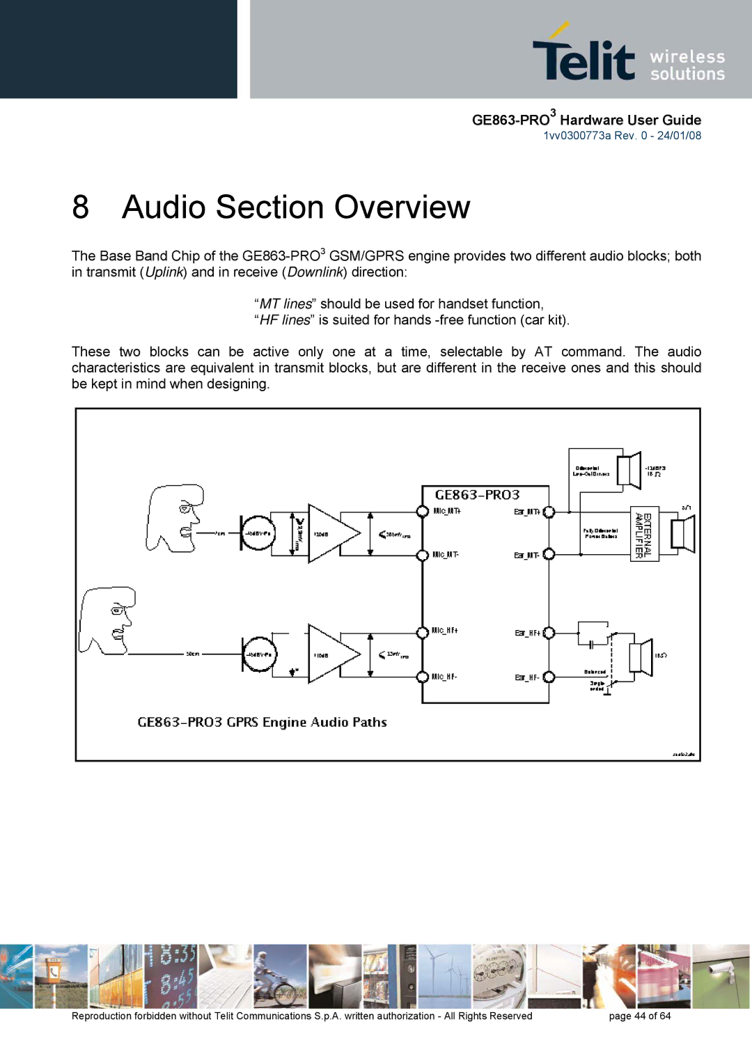 Telit Wireless Solutions 1vv0300773a manual Audio Section Overview 