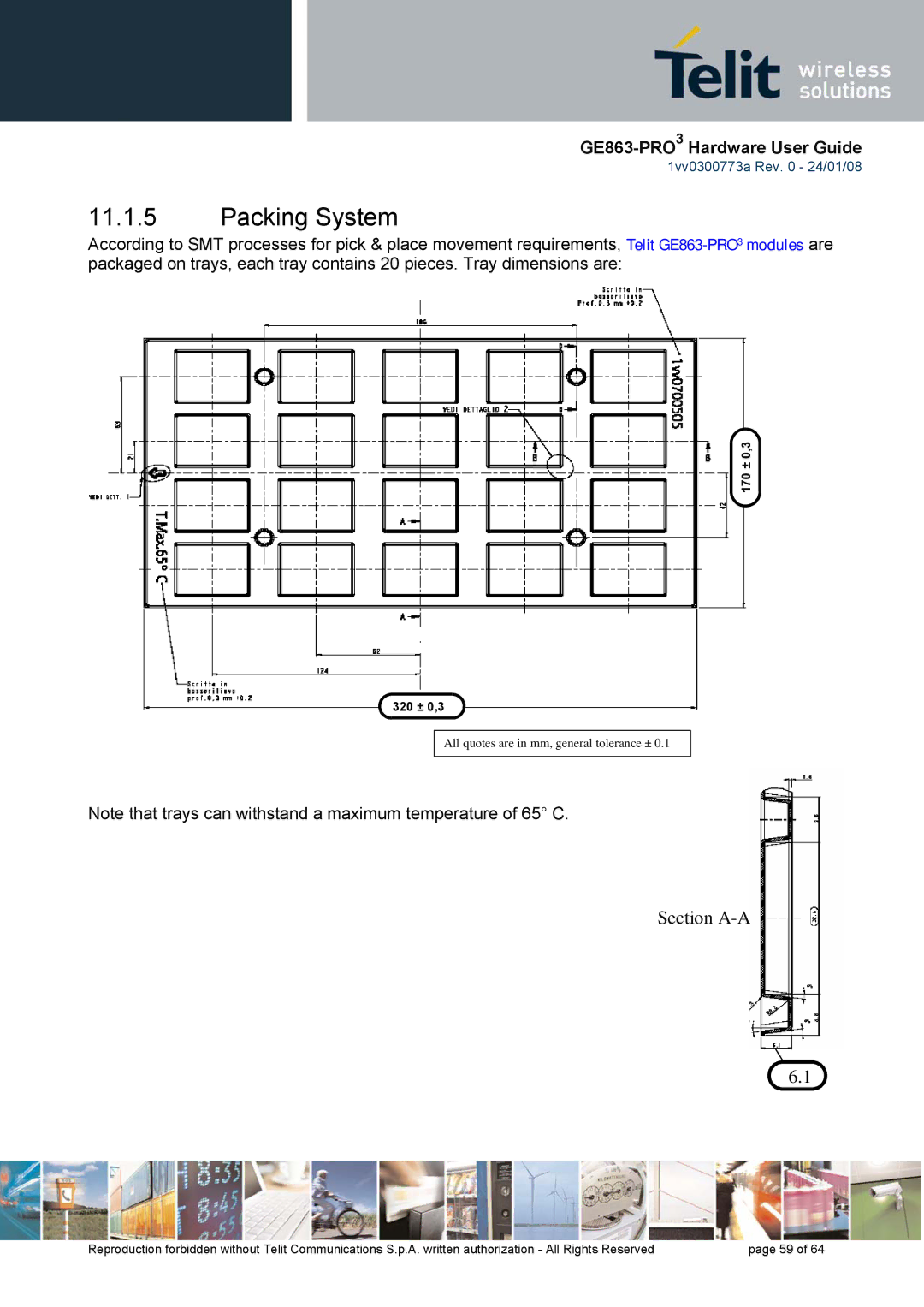 Telit Wireless Solutions 1vv0300773a manual Packing System, Section A-A 