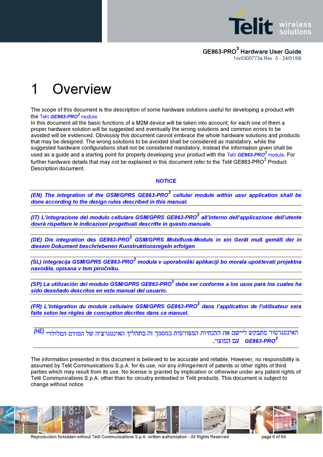 Telit Wireless Solutions 1vv0300773a manual Overview 