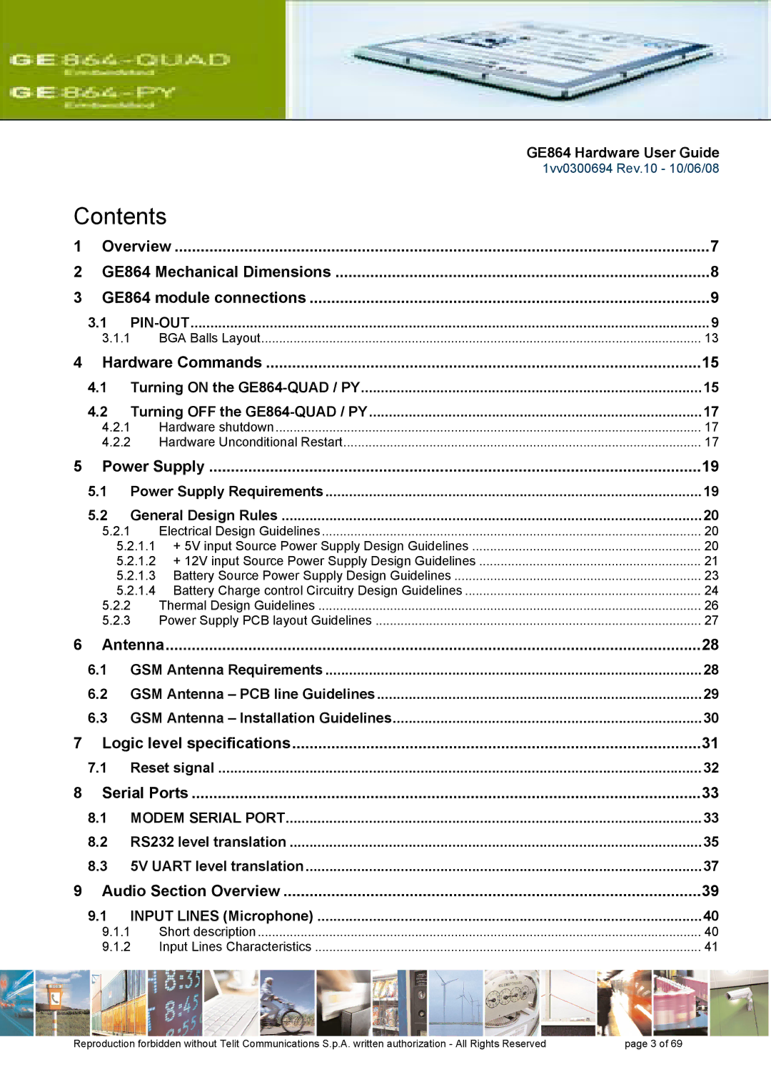 Telit Wireless Solutions GE864 manual Contents 