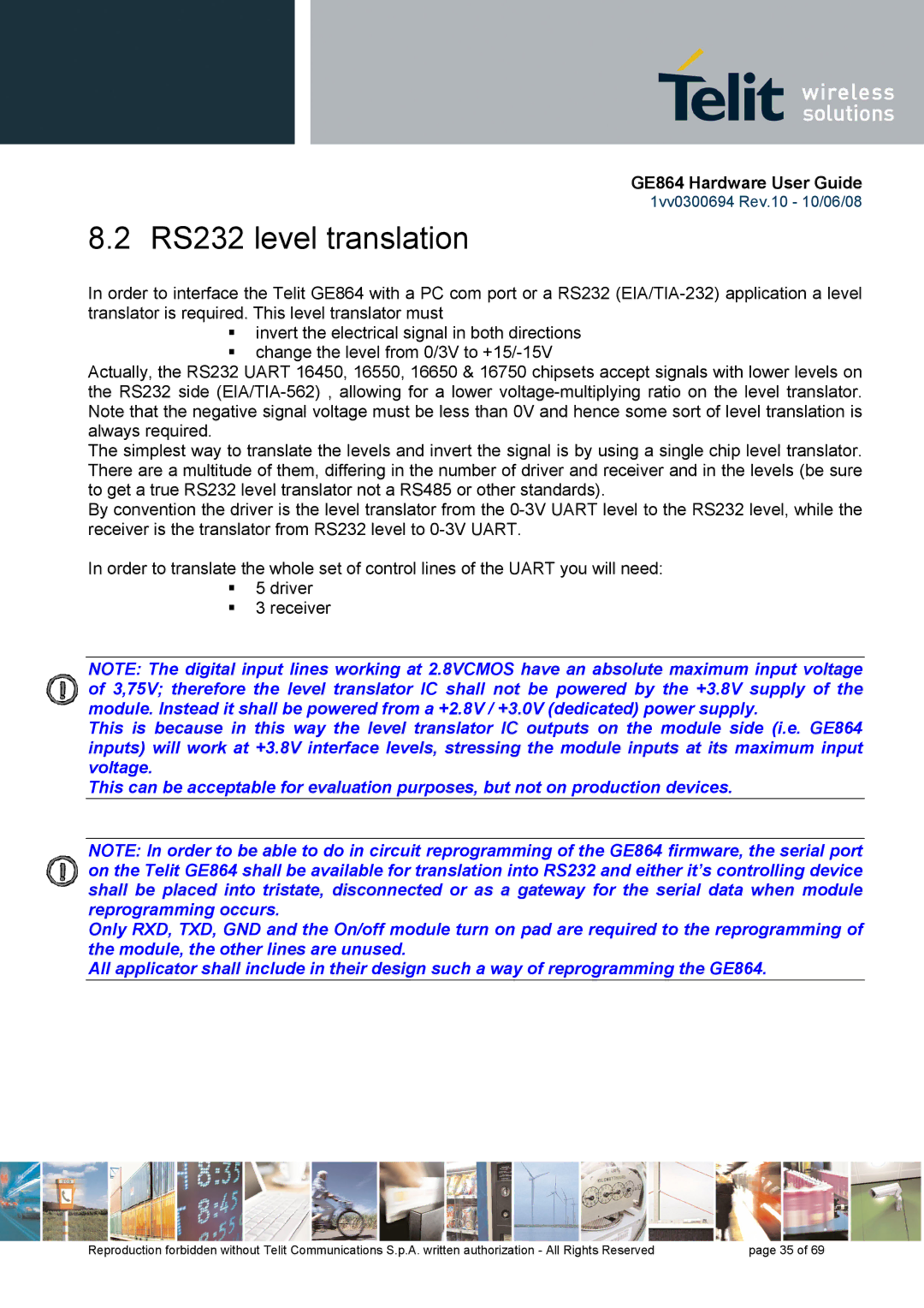 Telit Wireless Solutions GE864 manual RS232 level translation 