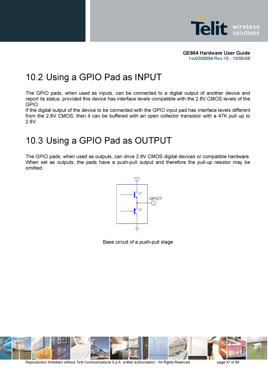 Telit Wireless Solutions GE864 manual Using a Gpio Pad as Input, Using a Gpio Pad as Output 