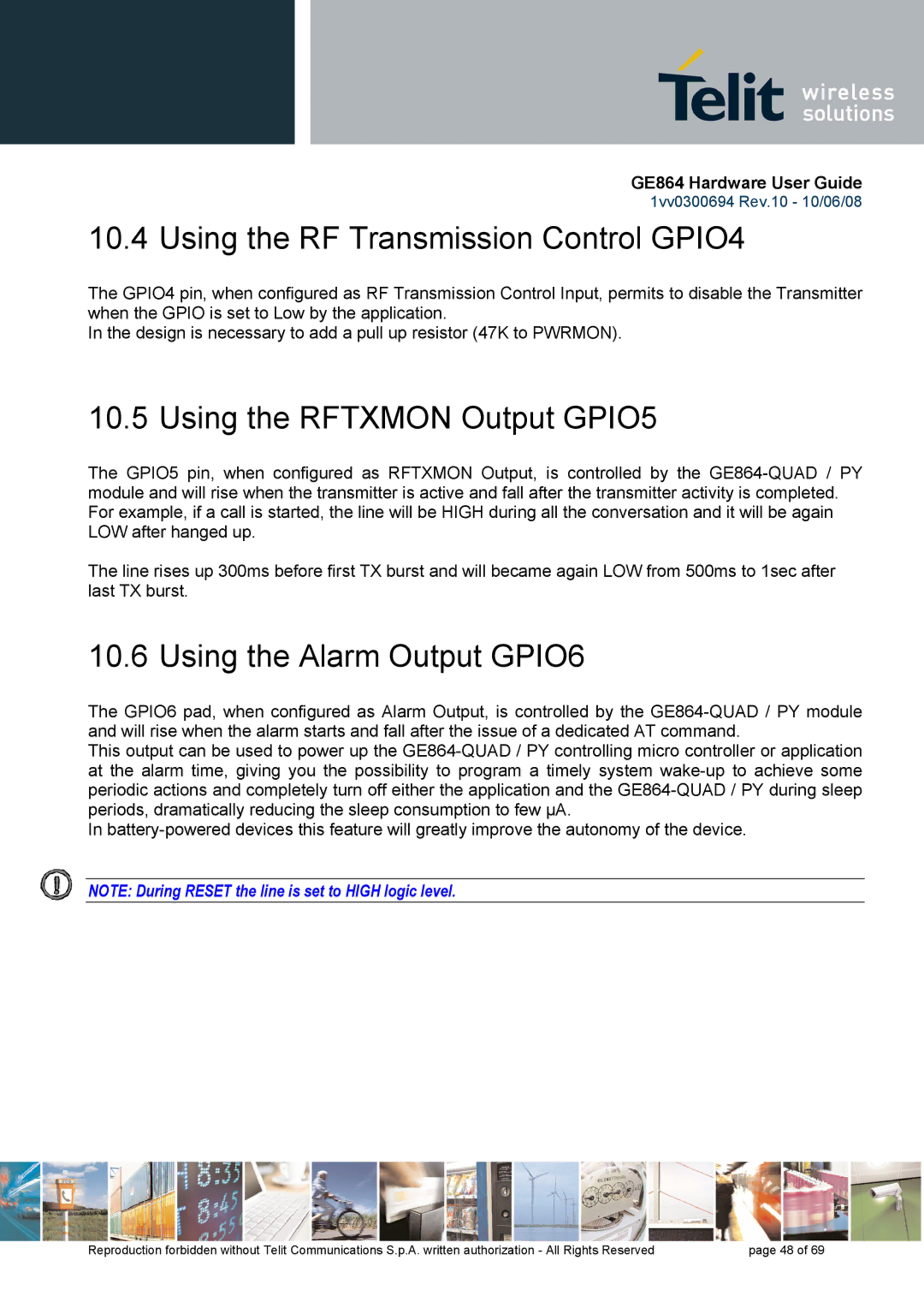 Telit Wireless Solutions GE864 manual Using the RF Transmission Control GPIO4, Using the Rftxmon Output GPIO5 