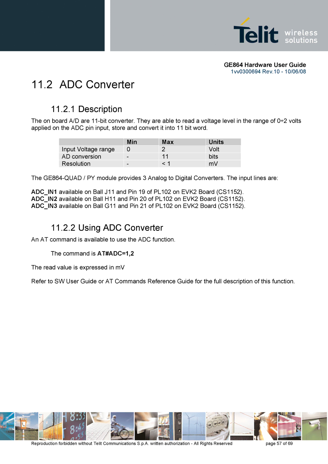 Telit Wireless Solutions GE864 manual Using ADC Converter 