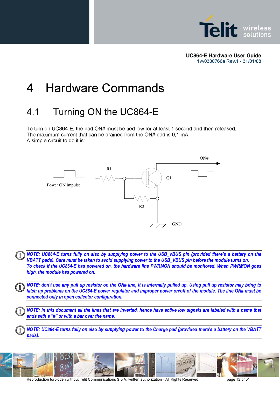 Telit Wireless Solutions manual Hardware Commands, Turning on the UC864-E 