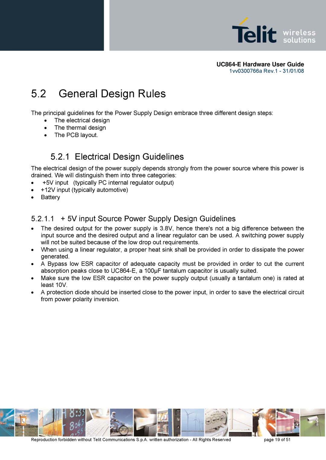 Telit Wireless Solutions UC864 manual General Design Rules, Electrical Design Guidelines 