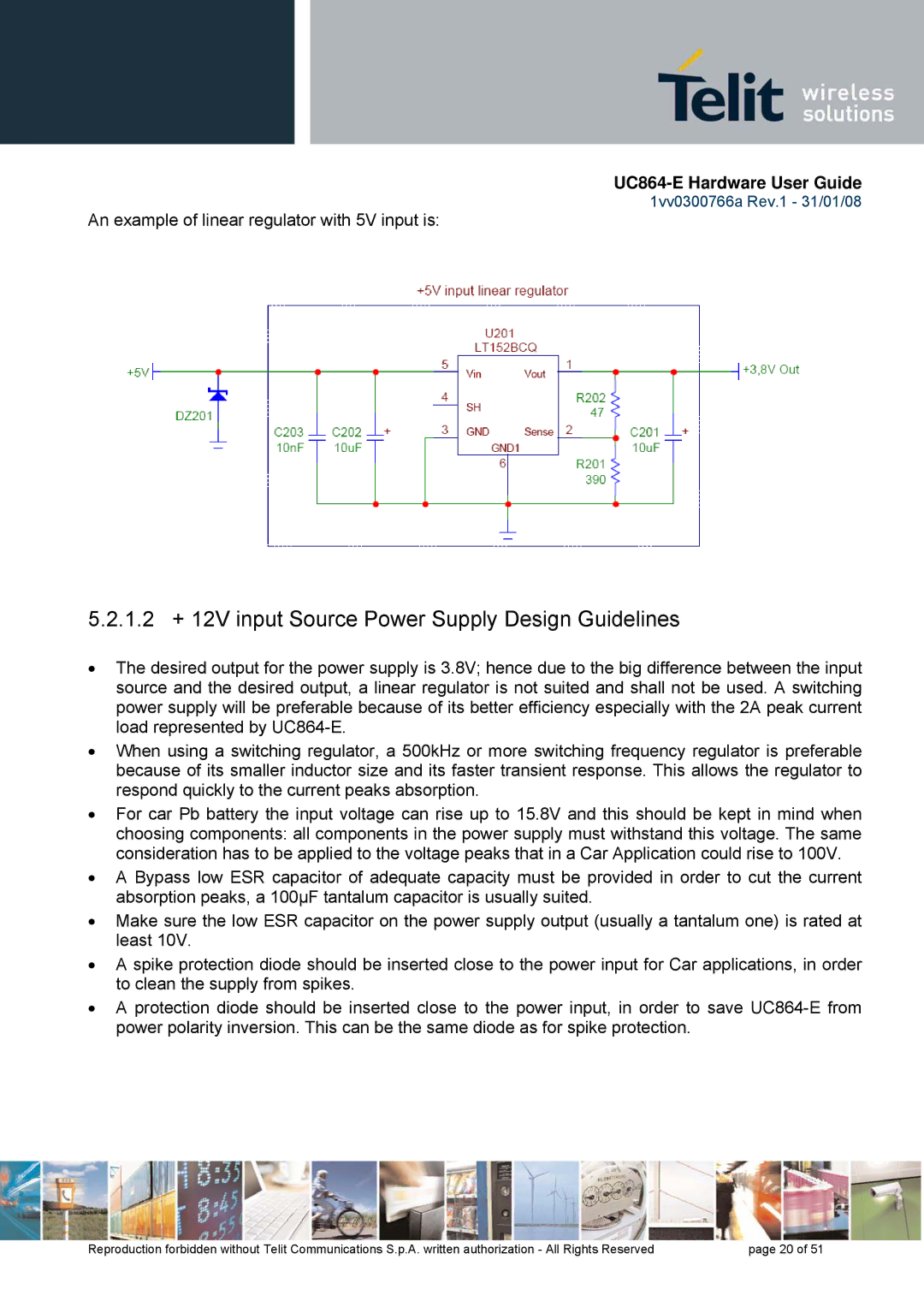 Telit Wireless Solutions UC864 manual 1.2 + 12V input Source Power Supply Design Guidelines 