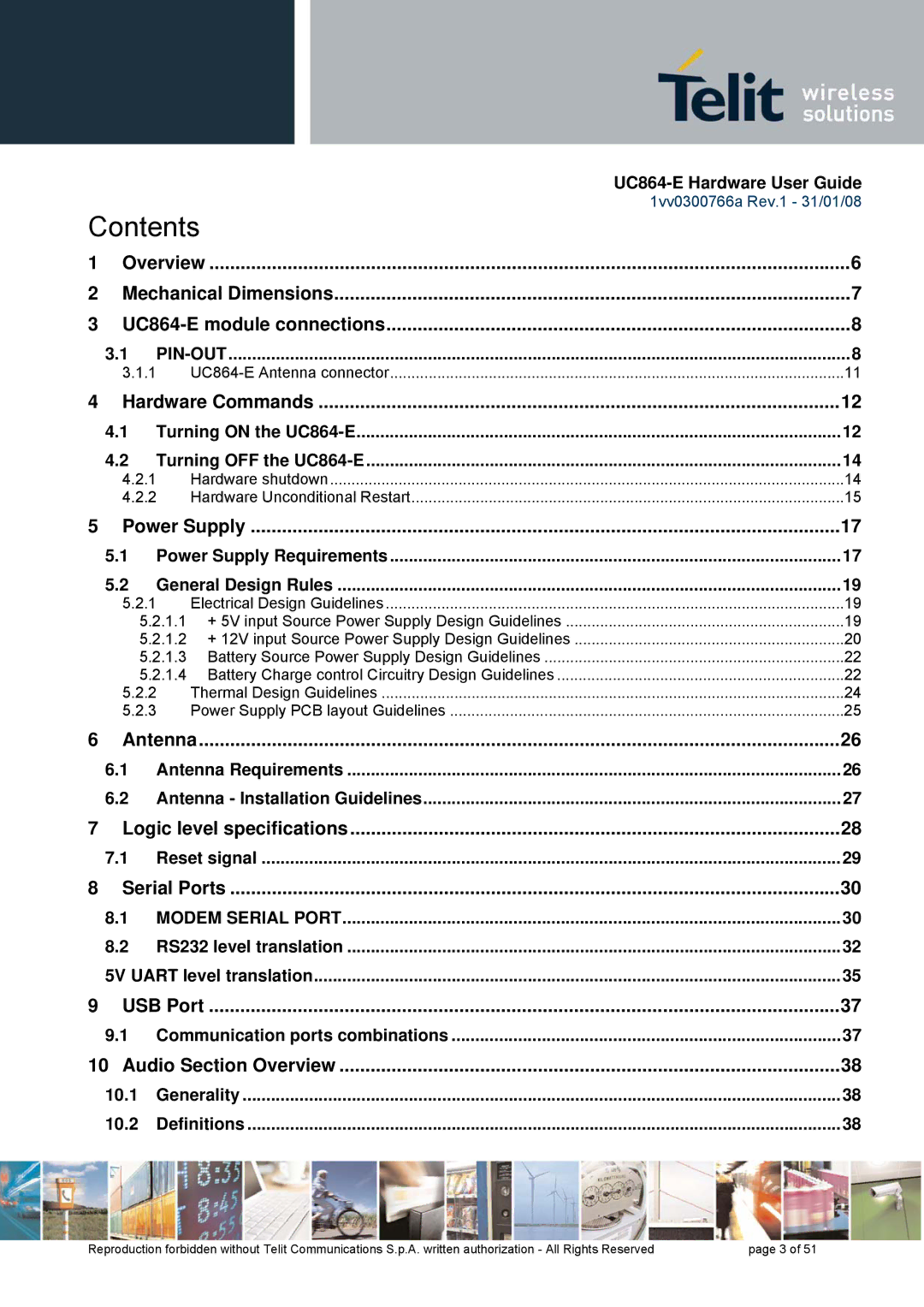 Telit Wireless Solutions UC864 manual Contents 