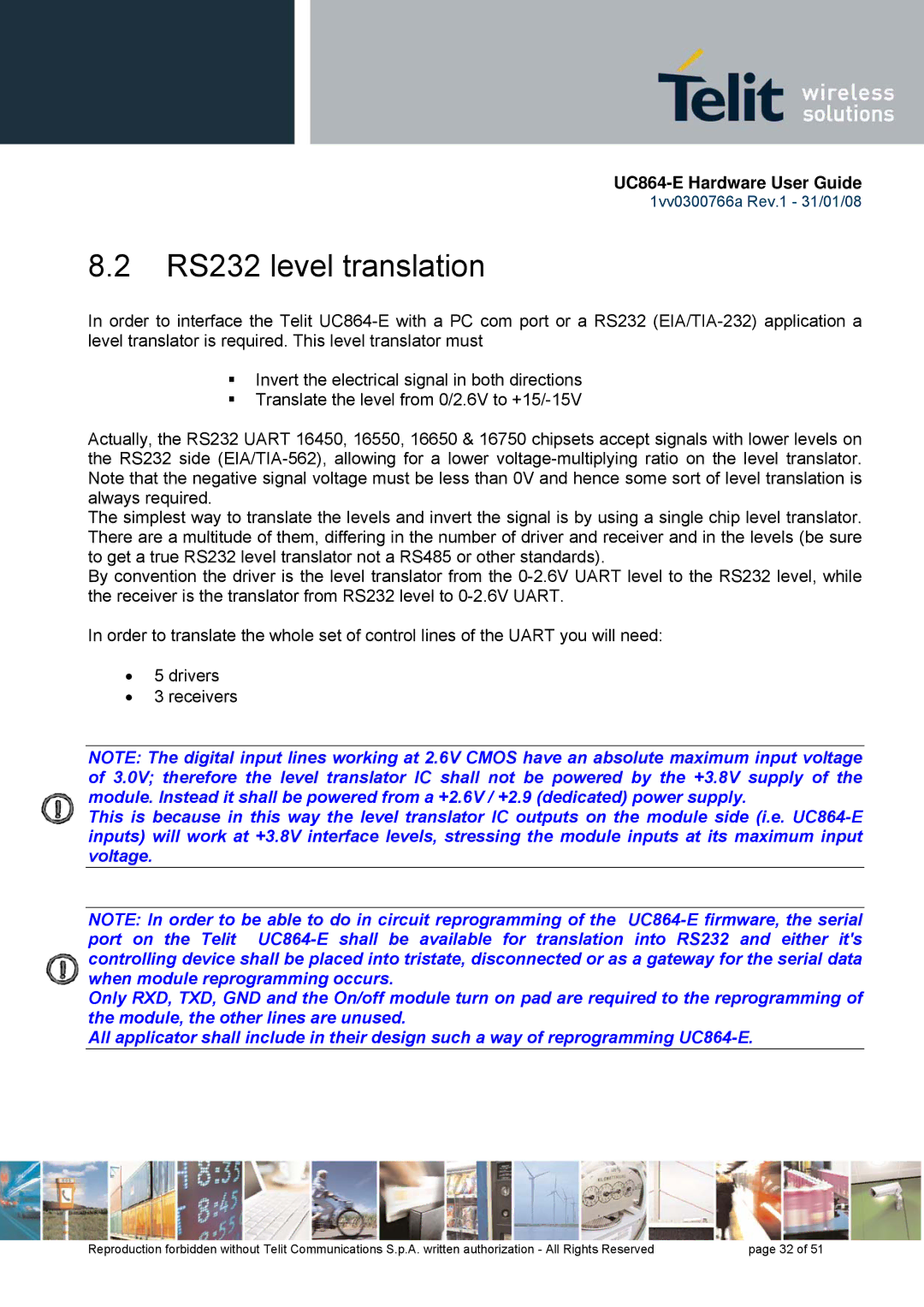 Telit Wireless Solutions UC864 manual RS232 level translation 