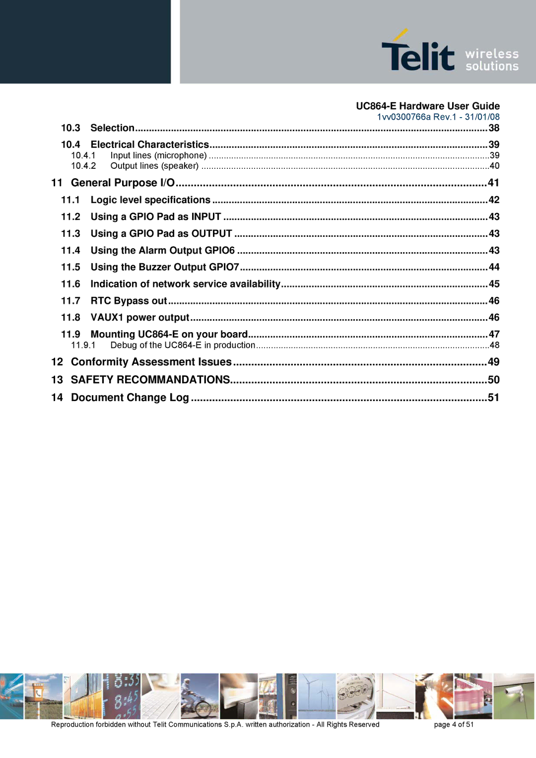 Telit Wireless Solutions UC864 manual 10.3, 10.4, 11.1, 11.2, 11.3, 11.4, 11.5, 11.6, 11.7, 11.8, 11.9 