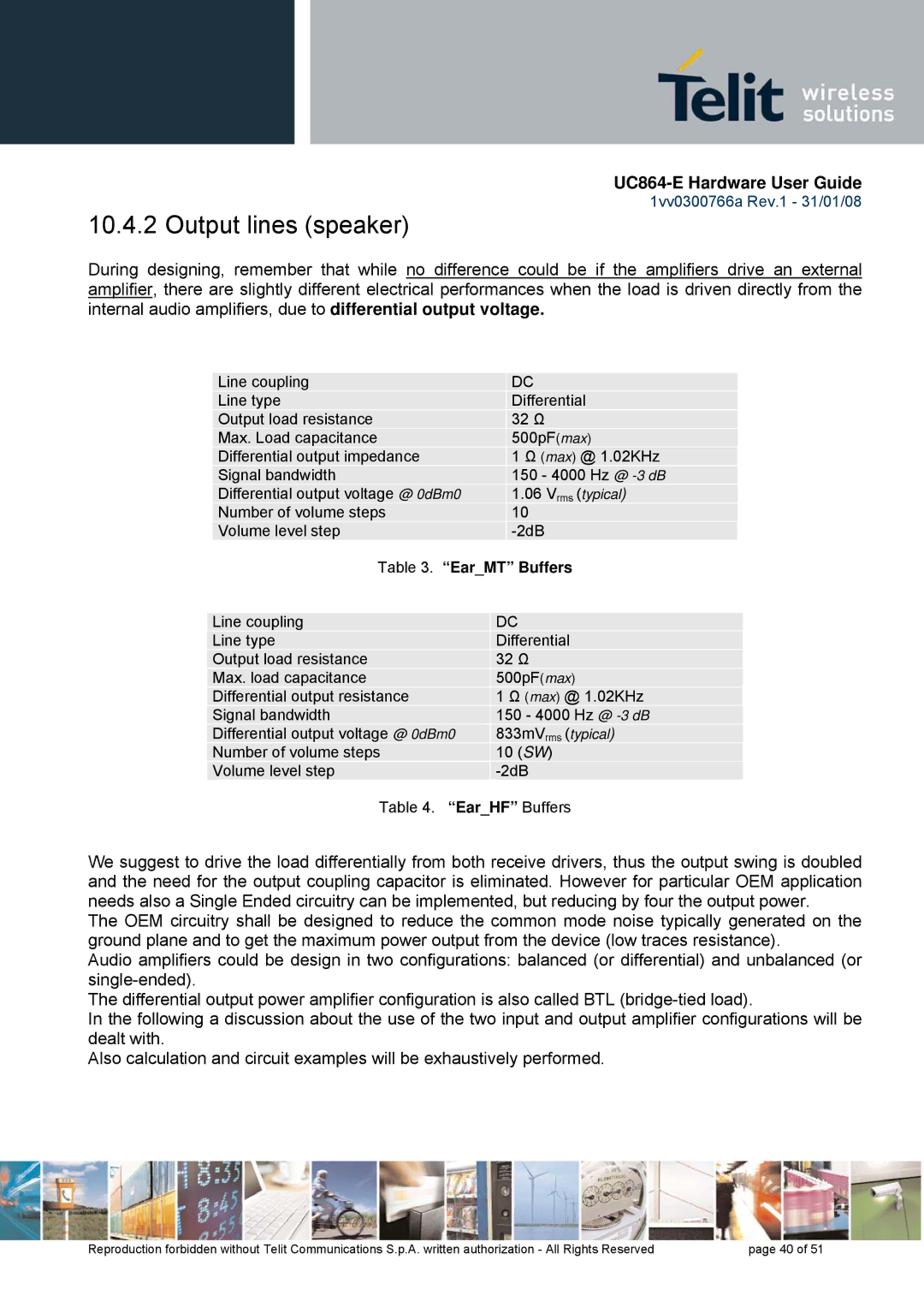 Telit Wireless Solutions UC864 manual Output lines speaker, EarMT Buffers 