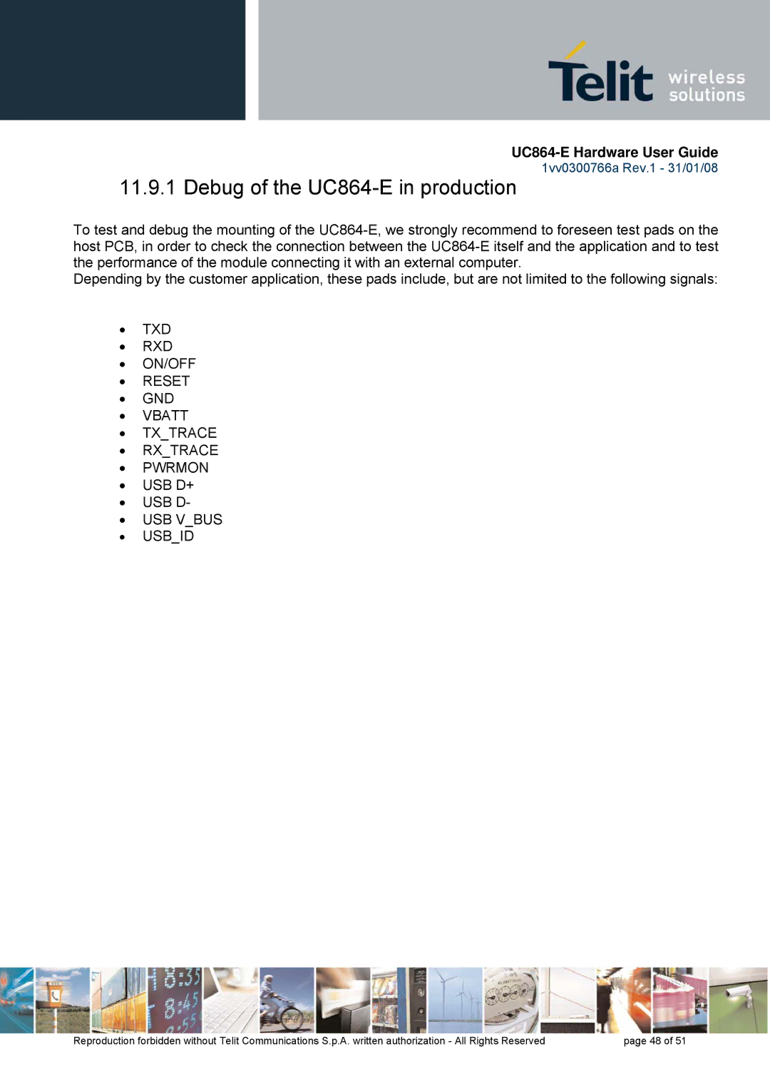 Telit Wireless Solutions manual Debug of the UC864-E in production, USB Vbus Usbid 