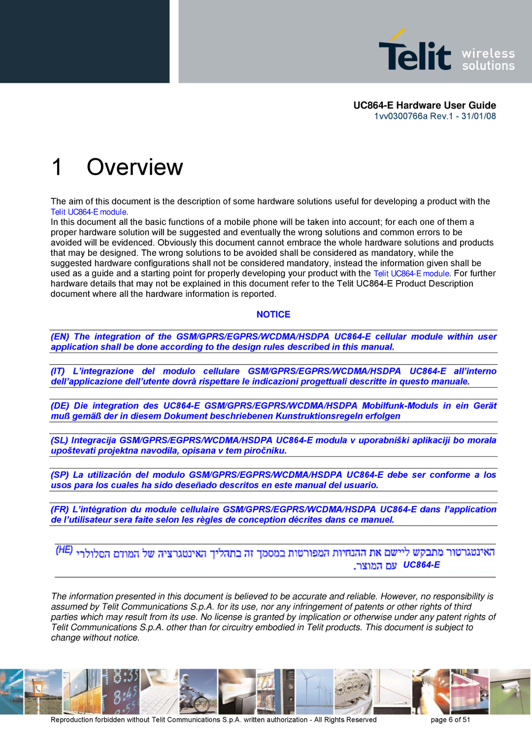 Telit Wireless Solutions UC864 manual Overview 