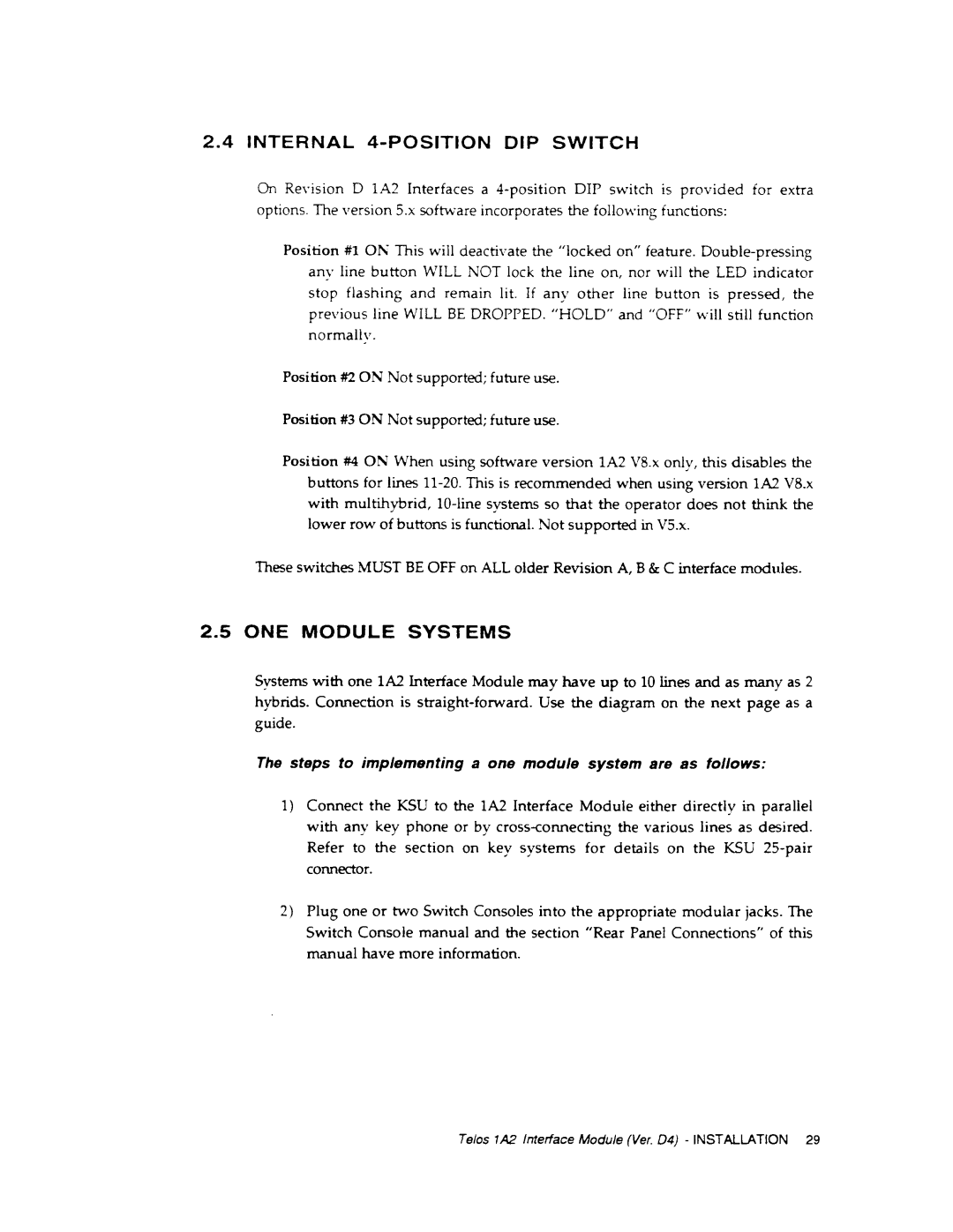 Telos 1A2 manual 