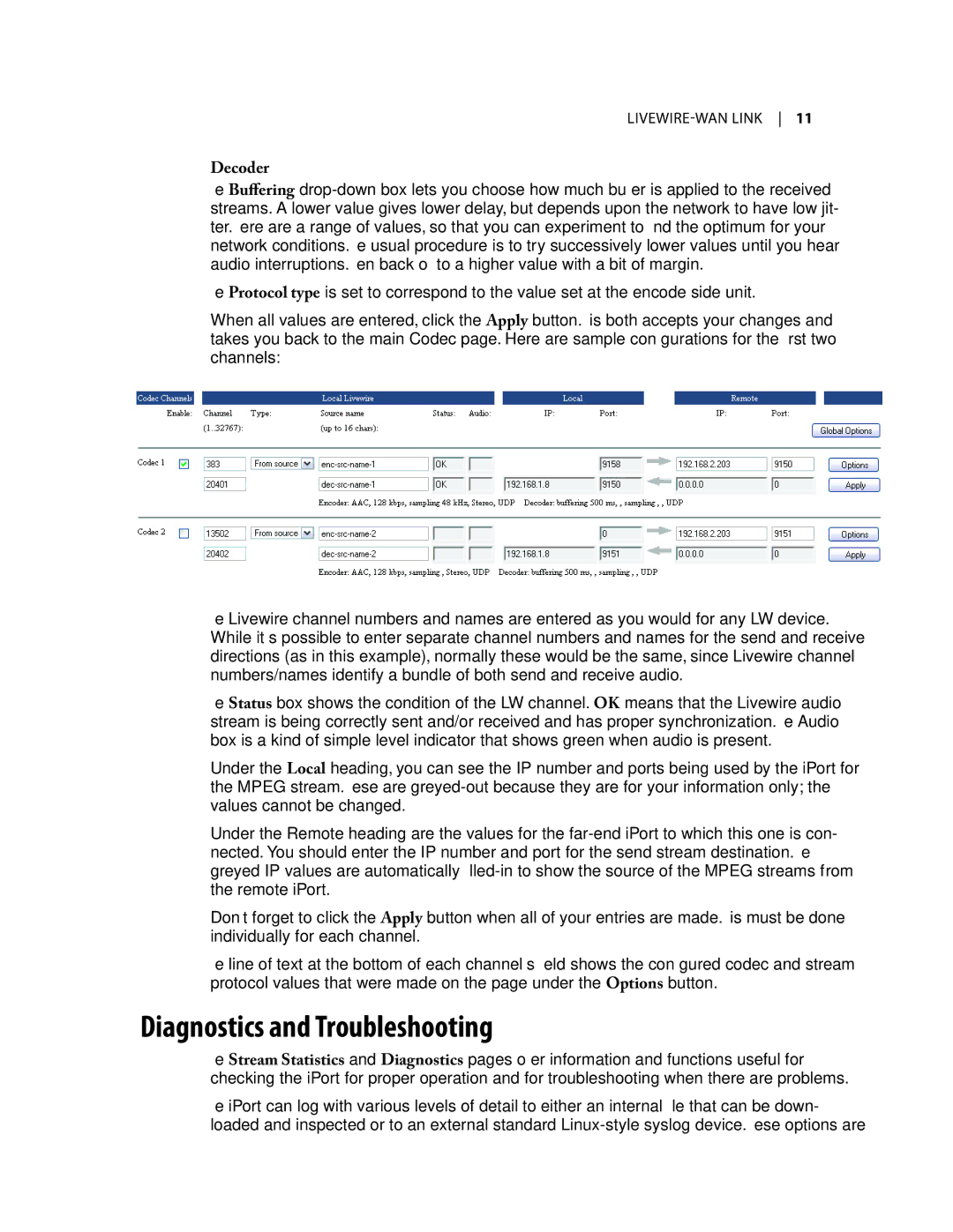 Telos iPort user manual Diagnostics and Troubleshooting, Decoder 