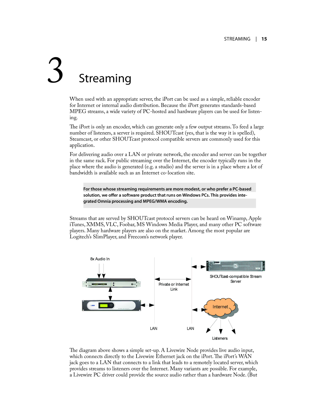 Telos iPort user manual Streaming 