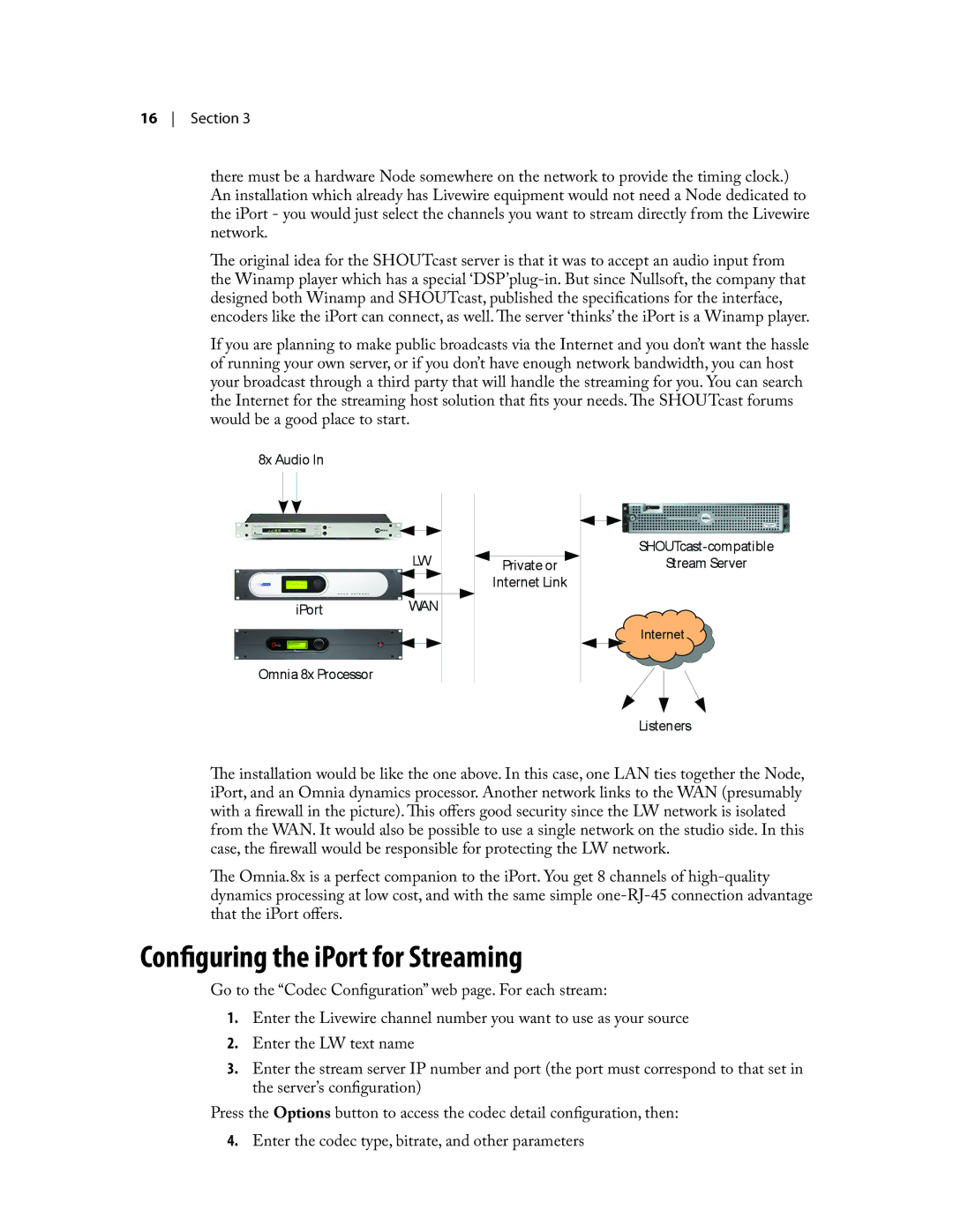 Telos user manual Configuring the iPort for Streaming 