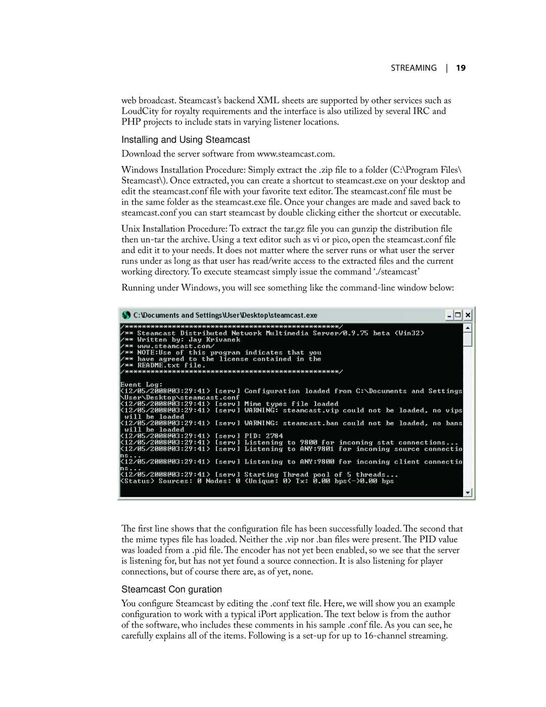 Telos iPort user manual Installing and Using Steamcast, Steamcast Configuration 