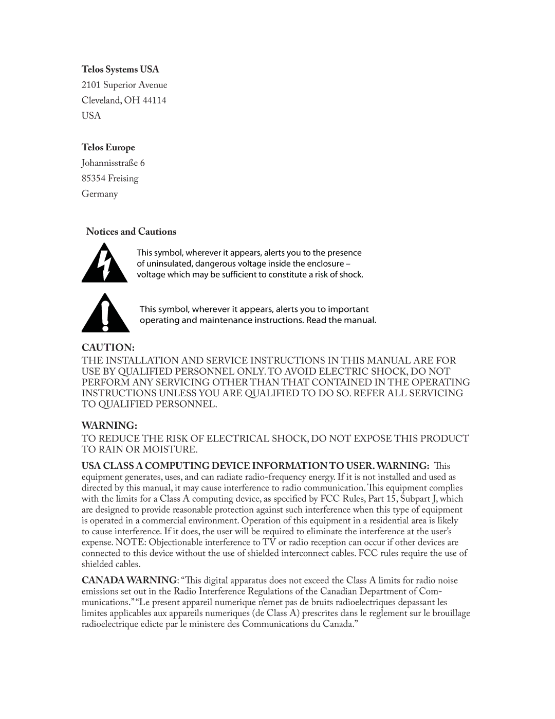 Telos iPort user manual Telos Systems USA, Telos Europe 