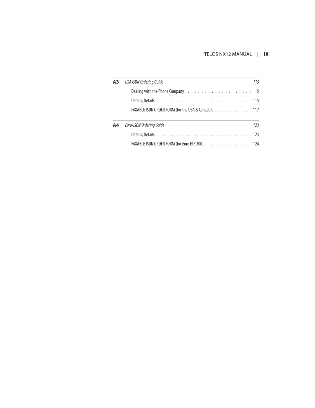 Telos NX12 user manual USA Isdn Ordering Guide 