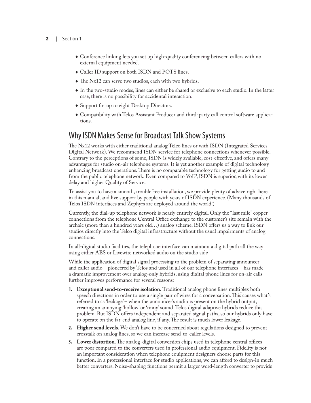 Telos NX12 user manual Why Isdn Makes Sense for Broadcast Talk Show Systems 