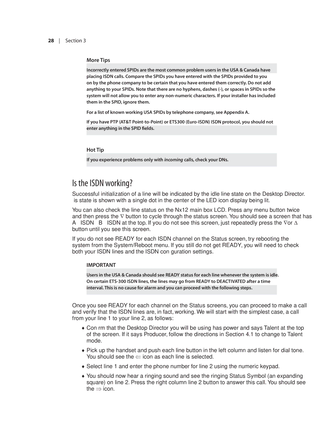 Telos NX12 user manual Is the Isdn working?, More Tips 