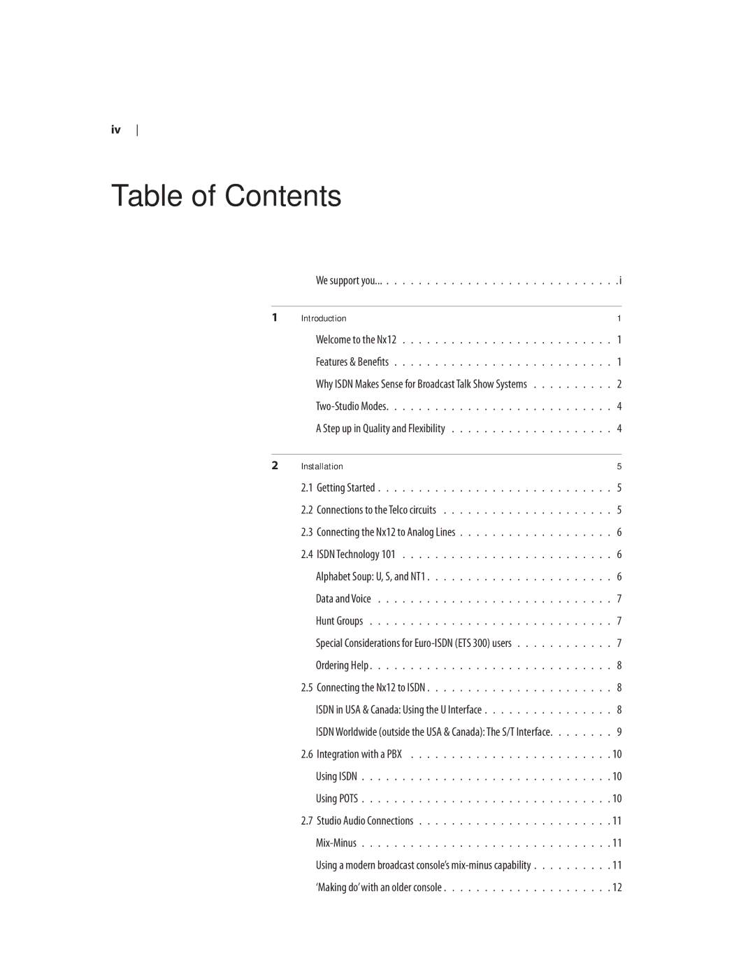 Telos NX12 user manual Table of Contents 