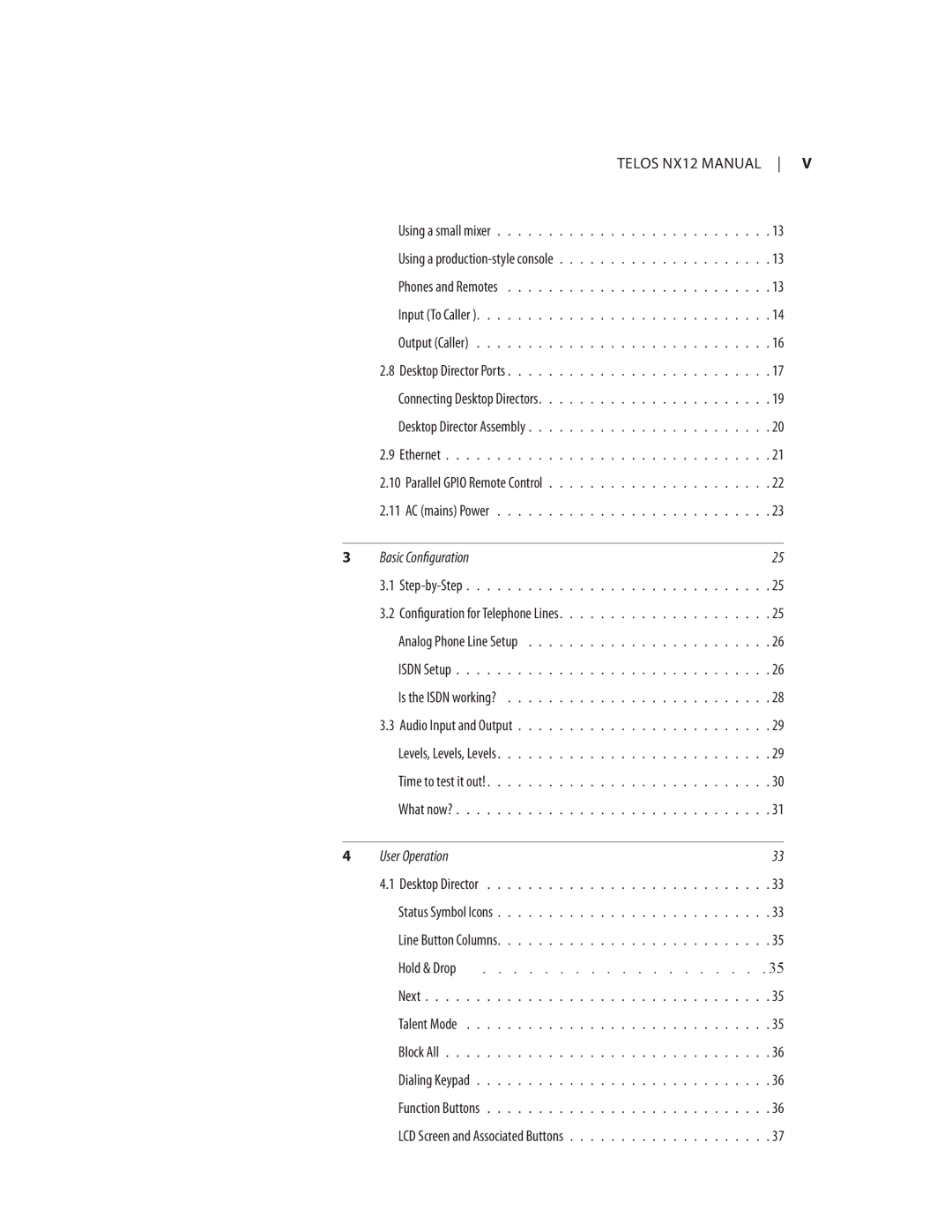 Telos NX12 user manual Basic Configuration 