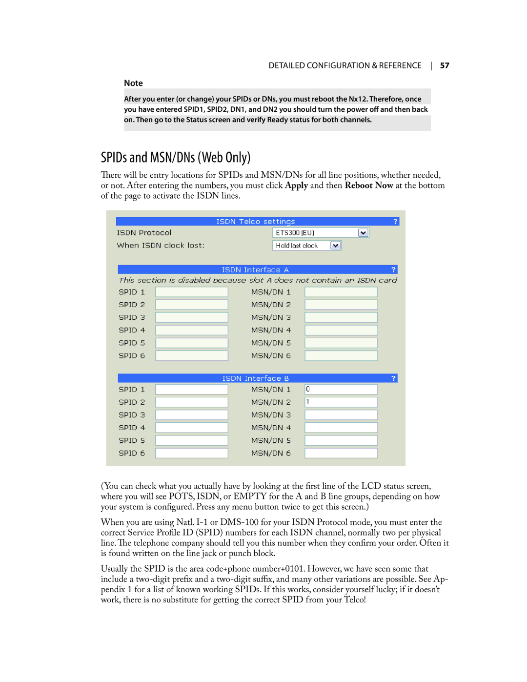 Telos NX12 user manual SPIDs and MSN/DNs Web Only 